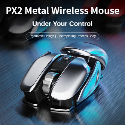 PX2 Metal 2.4G Rechargeable Wireless Mute 1600DPI Mouse 6 Buttons for PC Laptop Computer Gaming Office Home Waterproof Mouse